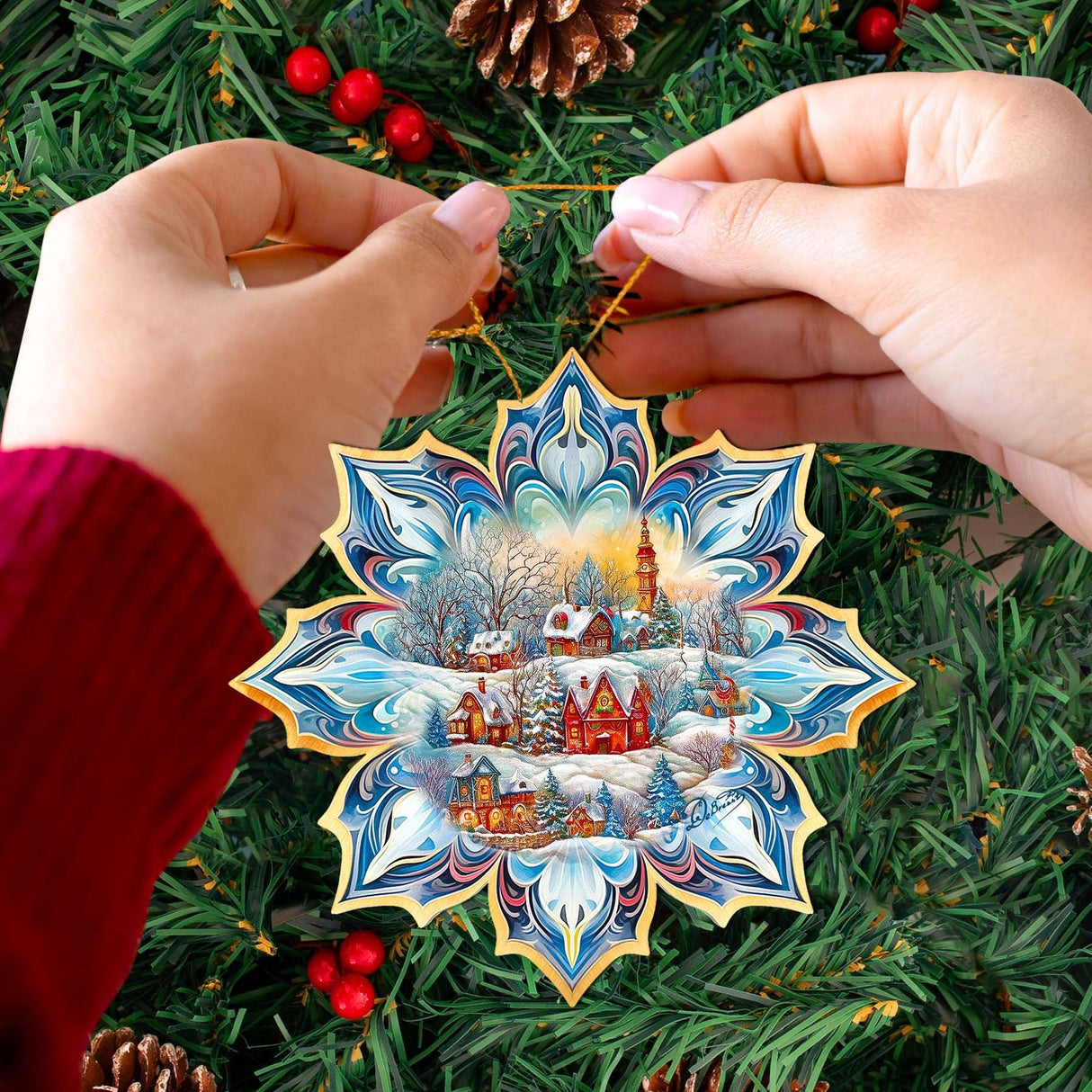 Adornos de madera con copos de nieve de G. Debrekht - Decoración navideña - 8688418