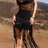 High Waisted Suede Western Studded Tassel Asymmetrical Solid Color Skirt