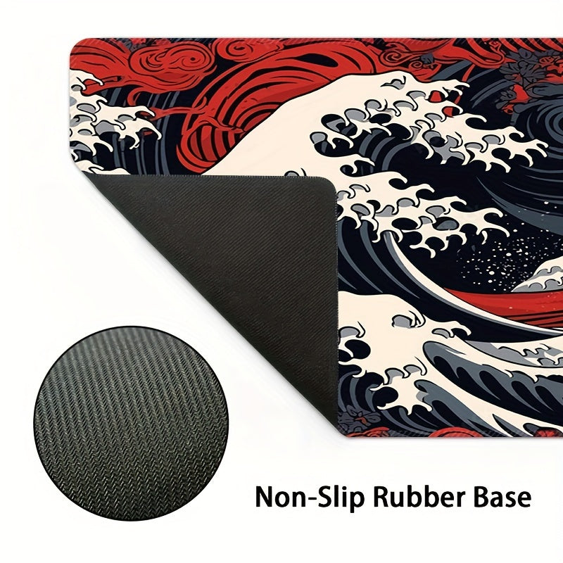 Grand tapis de souris de jeu Red Wave – Tapis de bureau en caoutchouc antidérapant avec bords cousus avec précision, lavable, forme rectangulaire oblongue pour l'eSport et le bureau