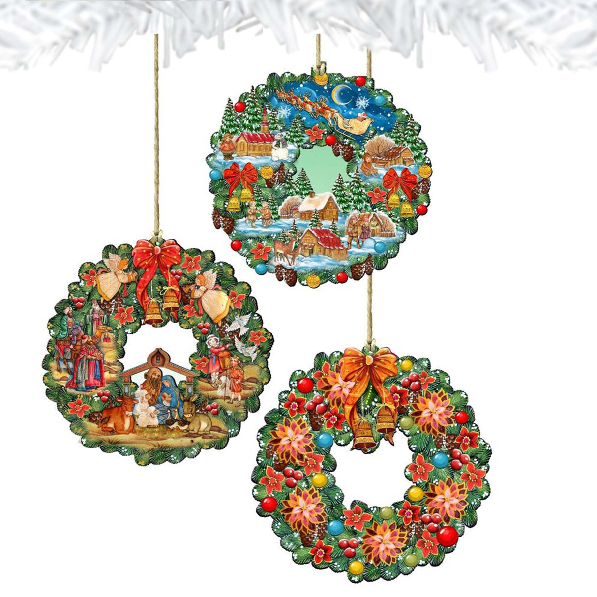 Wreaths Keepsake Wooden Ornaments Set of 3 by G. DeBrekht - Christmas Decor - 8100111S3