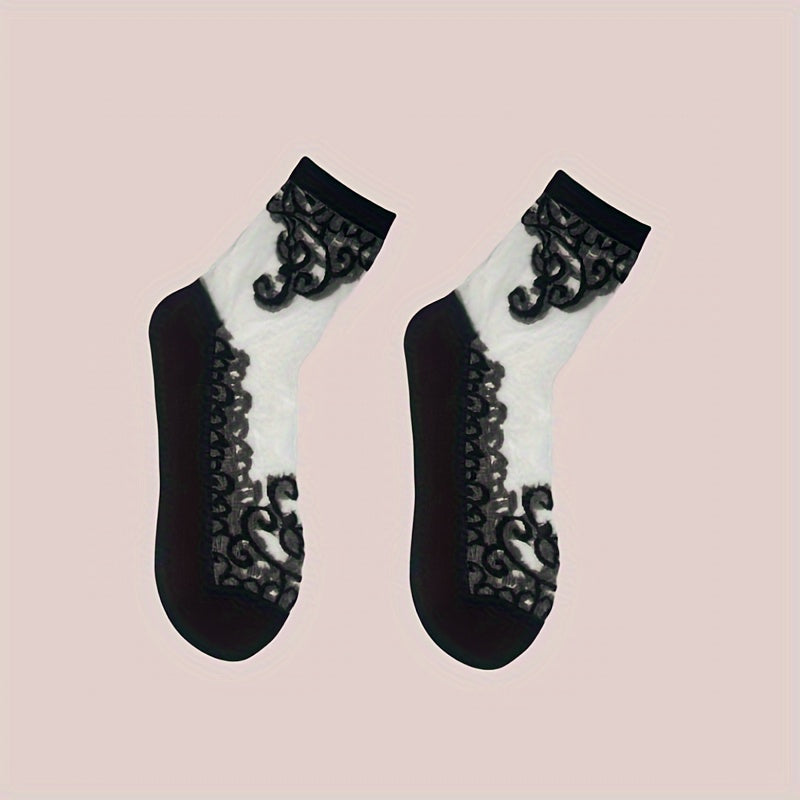 5 pares de calcetines de malla bordados, finos y cómodos, de tubo medio, para mujer.