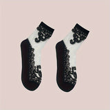 5 pares de calcetines de malla bordados, finos y cómodos, de tubo medio, para mujer.