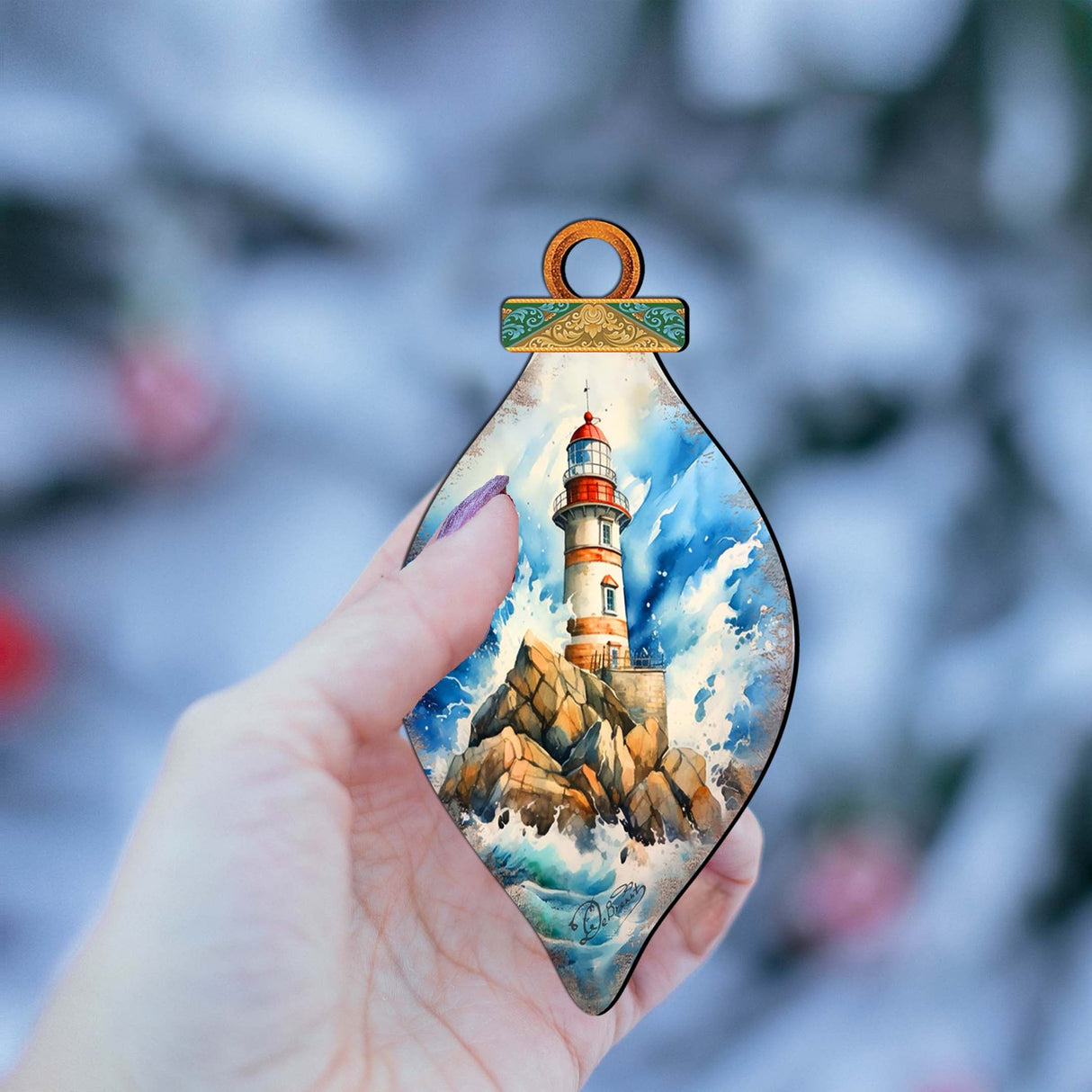 Adornos de madera para árbol de Navidad - Adornos de madera con forma de faro de G.Debrekht Coastal Holiday Decor - 8688177