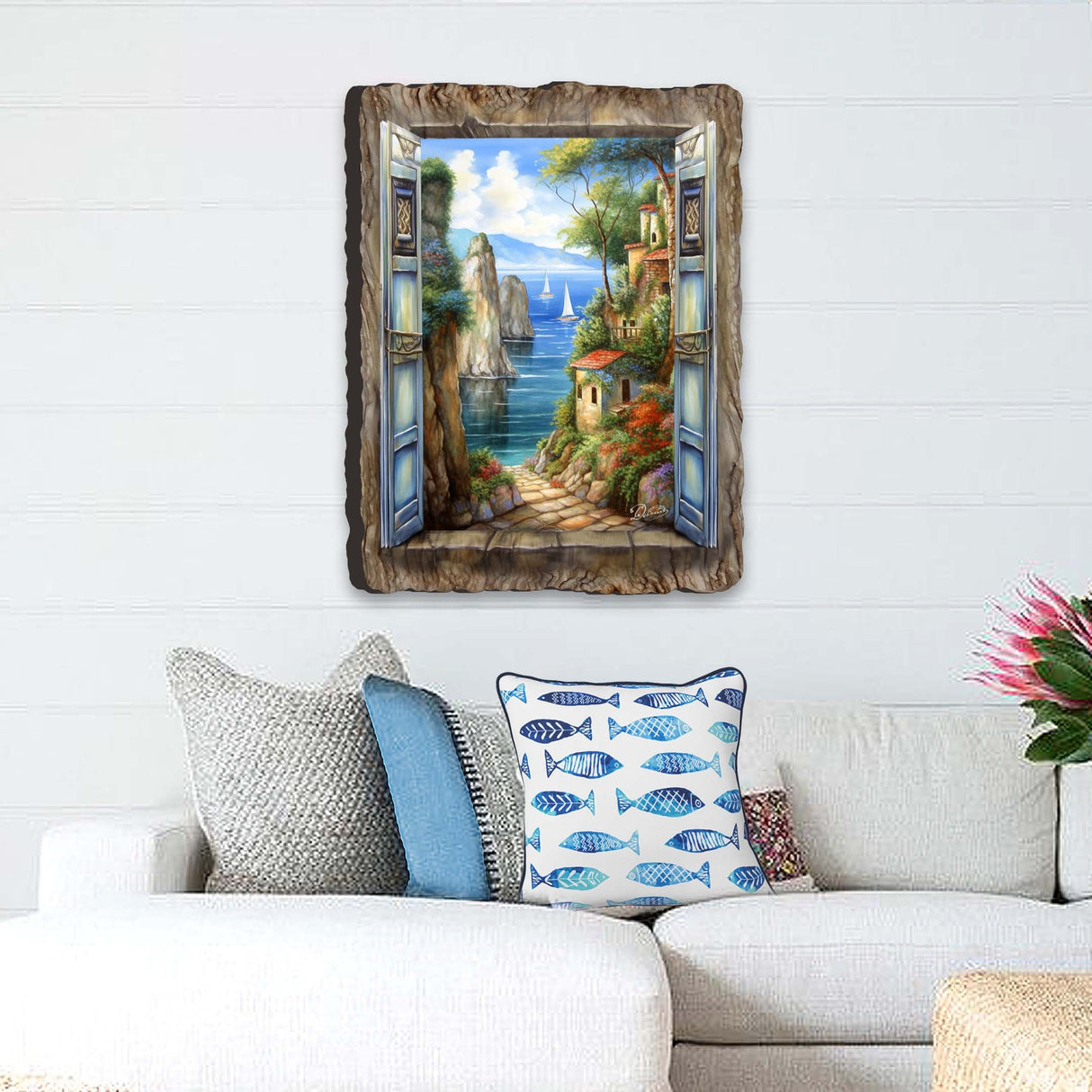 Arte mural con ventana de pueblo costero de G. DeBrekht Coastal Decor - 8492105W