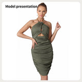 Women's Halter Sleeveless Solid Color Dress - Lootquake