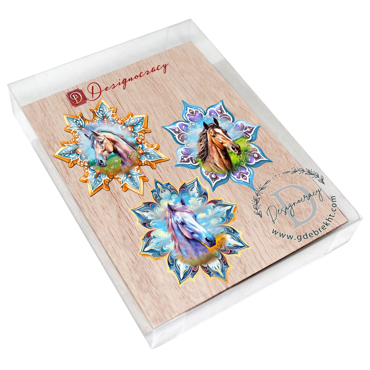 Horses Snowflake Wooden Ornaments Set of 3 by G. Debrekht - Nature Wildlife Decor - 8090151-S3