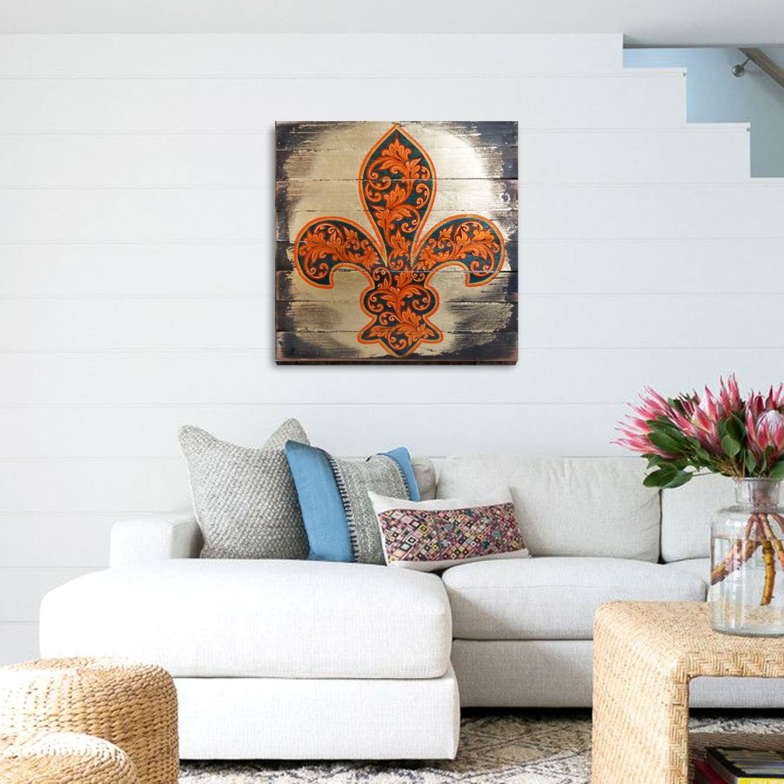 Cross Fleur De Lis Wooden Gold Plated Wall Art by Museum Icon - Inspirational Icon Decor - 85098