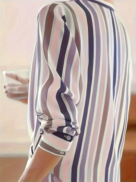 Ladies' Long-sleeved Striped Printed Versatile Casual Shirt - Lootquake