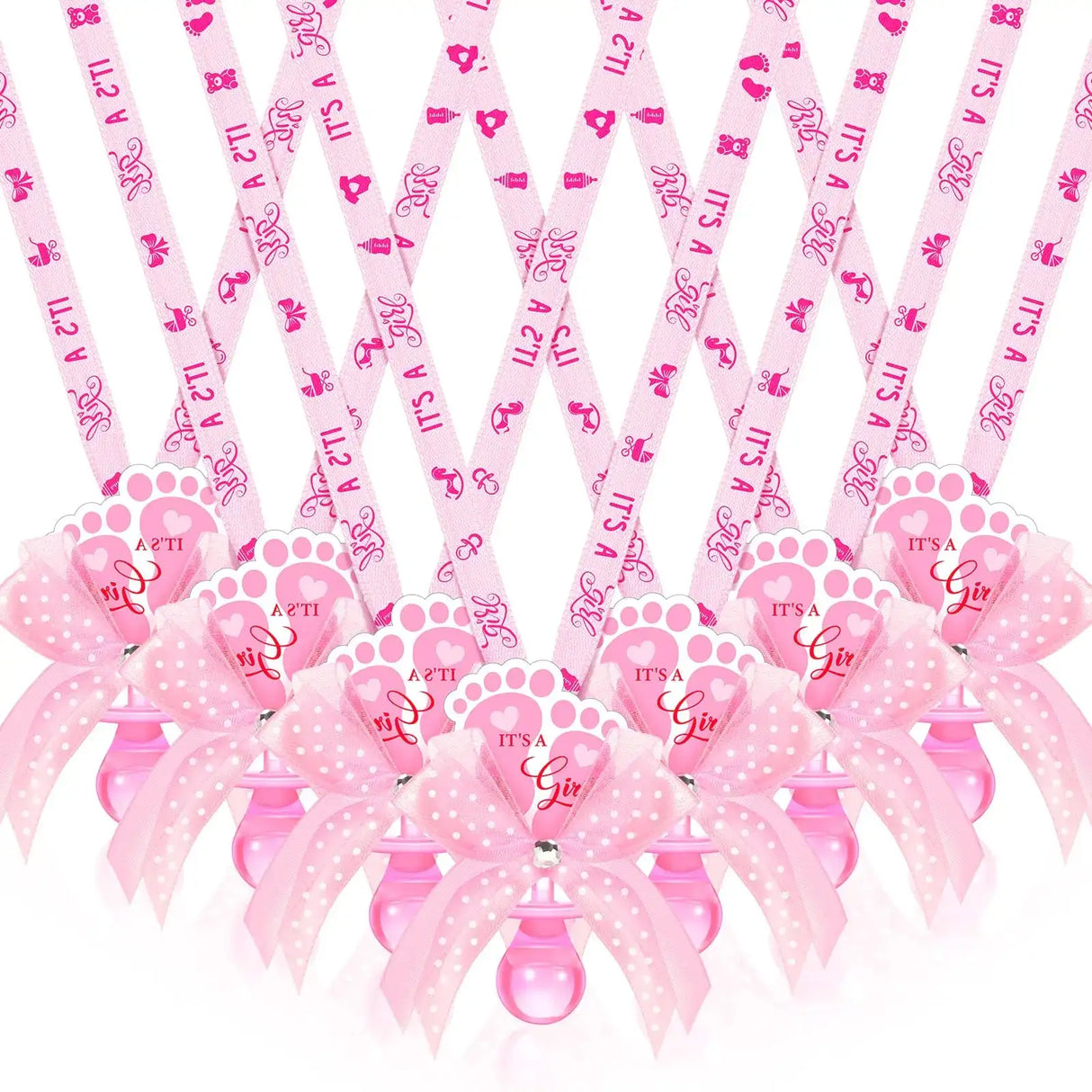 XunYee 36 Pcs Baby Shower Necklace Gender Reveal Pacifier Necklaces Cute Feet Acrylic Baby Pacifiers Necklaces for Baby Shower Funny Pacifiers for Babies Party Favors(Pink) - Lootquake