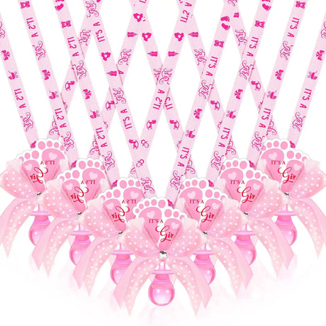 XunYee 36 Pcs Baby Shower Necklace Gender Reveal Pacifier Necklaces Cute Feet Acrylic Baby Pacifiers Necklaces for Baby Shower Funny Pacifiers for Babies Party Favors(Pink) - Lootquake