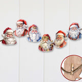 Jolly Santa Faces Decorative Wooden Clip-on Ornaments Set of 6 by G. Debrekht - Christmas Decor - 8090045C-S6