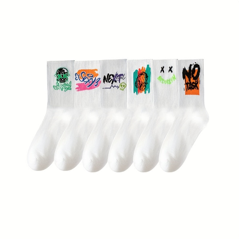3/6/8/10/12 paires de chaussettes mi-longues avec graffitis et peinture au pistolet pour une mode, un confort et une durabilité personnalisés