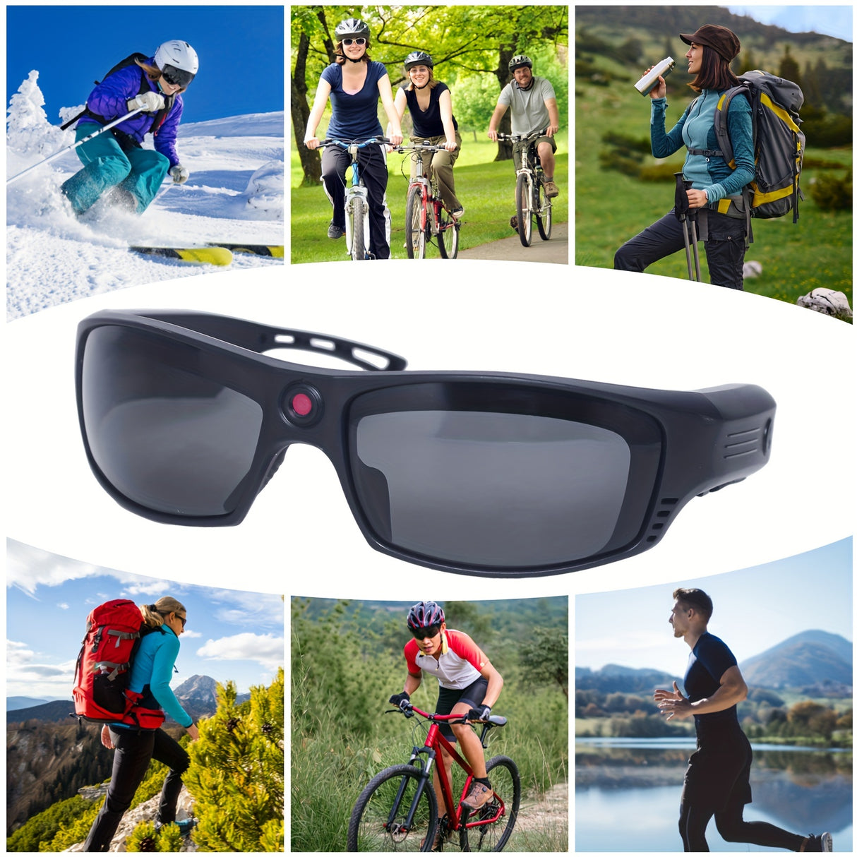 Smart Video Glasses 1080P HD Camera Glasses with Wireless Headset, Open Ear Speaker, AI Real-Time Translation Support 110+ Languages 102° Wide-angle, Sports Outdoor Glasses for Biking, Skiing, Motorcycling, Fishing