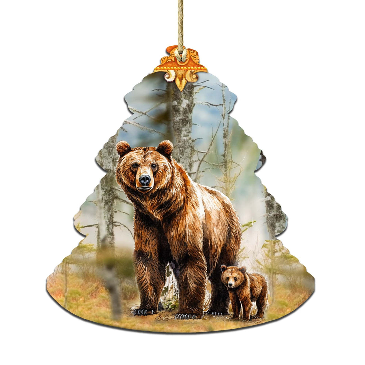Adornos de madera para árbol de Navidad con temática de oso grizzly del bosque, de G.Debrekht - Decoración navideña de vida silvestre - 870010