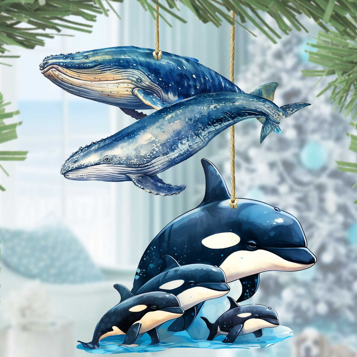 Alaskan Whale and Orca Wooden Ornaments Set of 2 by G. Debrekht - Wildlife Holiday Decor - 8091323S5