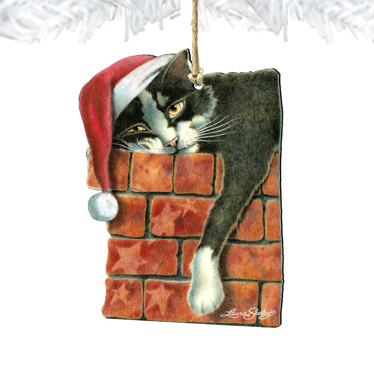 Adornos de madera de Papá Noel con el gato Peeking Tom - Adorno para árbol de Laura Seeley - Decoración para perros y gatos - 8512062-LS