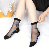 10-Pack Floral Glass Silk Women's Socks - Breathable, Durable & Luxurious, Perfect for Everyday Elegance