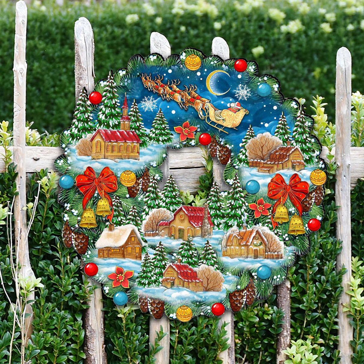 Corona navideña Up Up, decoración para puerta de G. DeBrekht - Decoración navideña de Papá Noel y muñeco de nieve - 8185315H