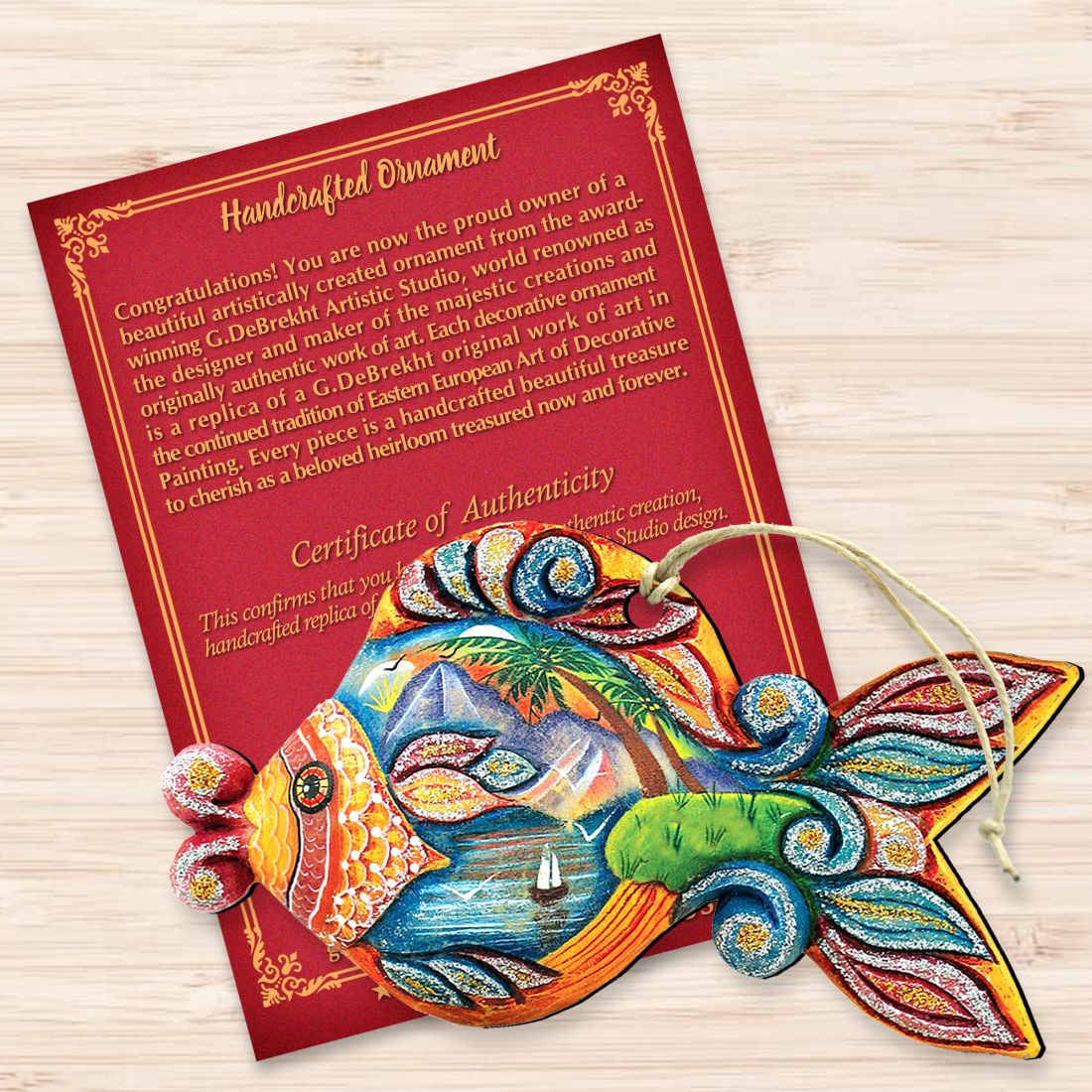 Adornos navideños de madera con forma de pez del paraíso de G. DeBrekht - Decoración navideña costera - 8126161