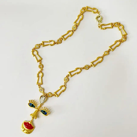Minority Design Vintage Red Lip Nose Eye Pendant Necklace - Lootquake