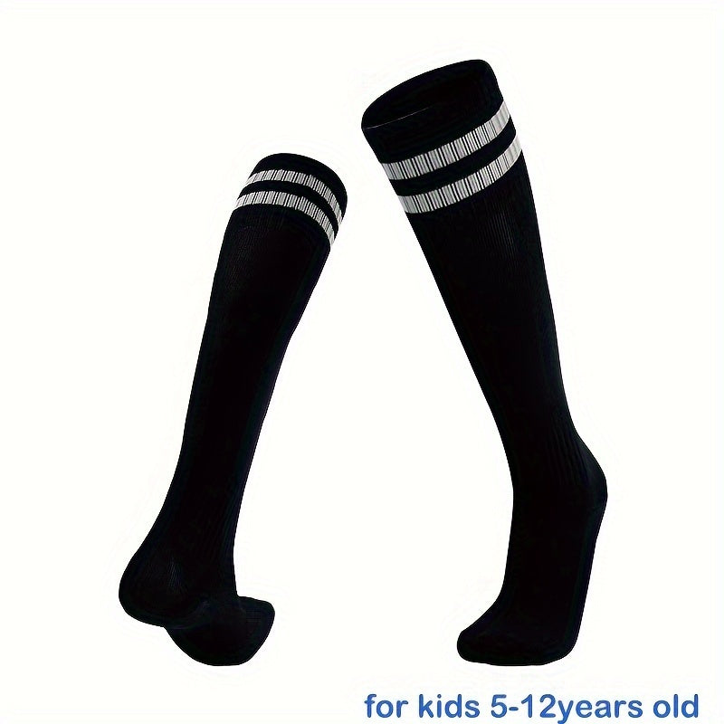 1 par de calcetines deportivos a rayas hasta la rodilla para niños: transpirables y cómodos para baloncesto, fútbol y running.