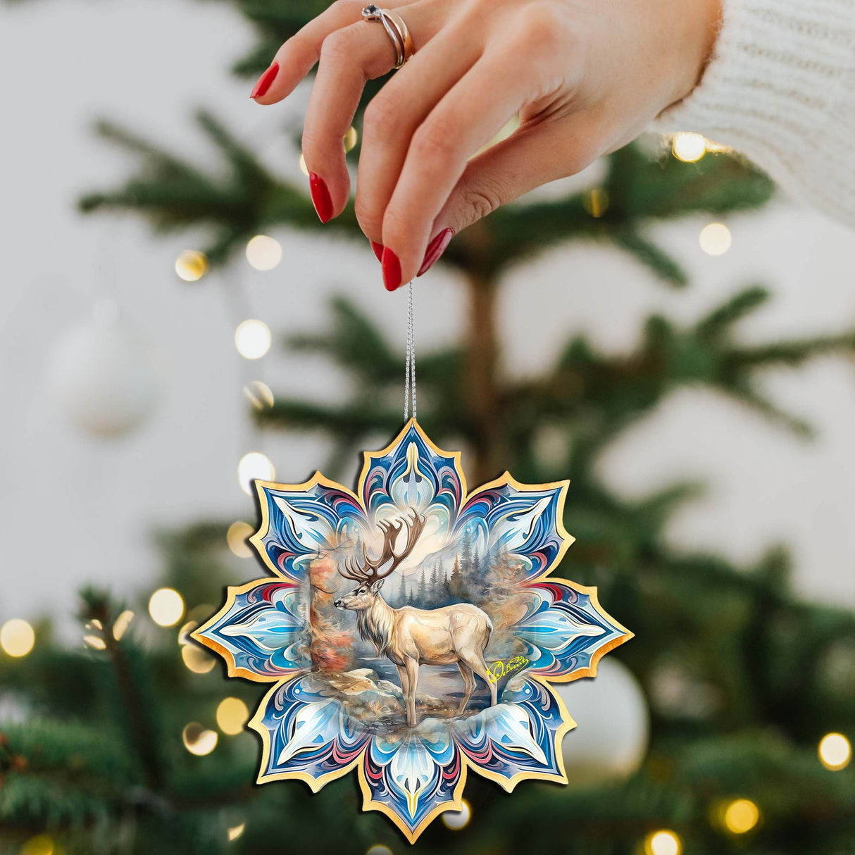 Forest Animals Snowflake Wooden Ornaments Set of 3 by G. Debrekht - Nature Wildlife Decor - 8090145-S3