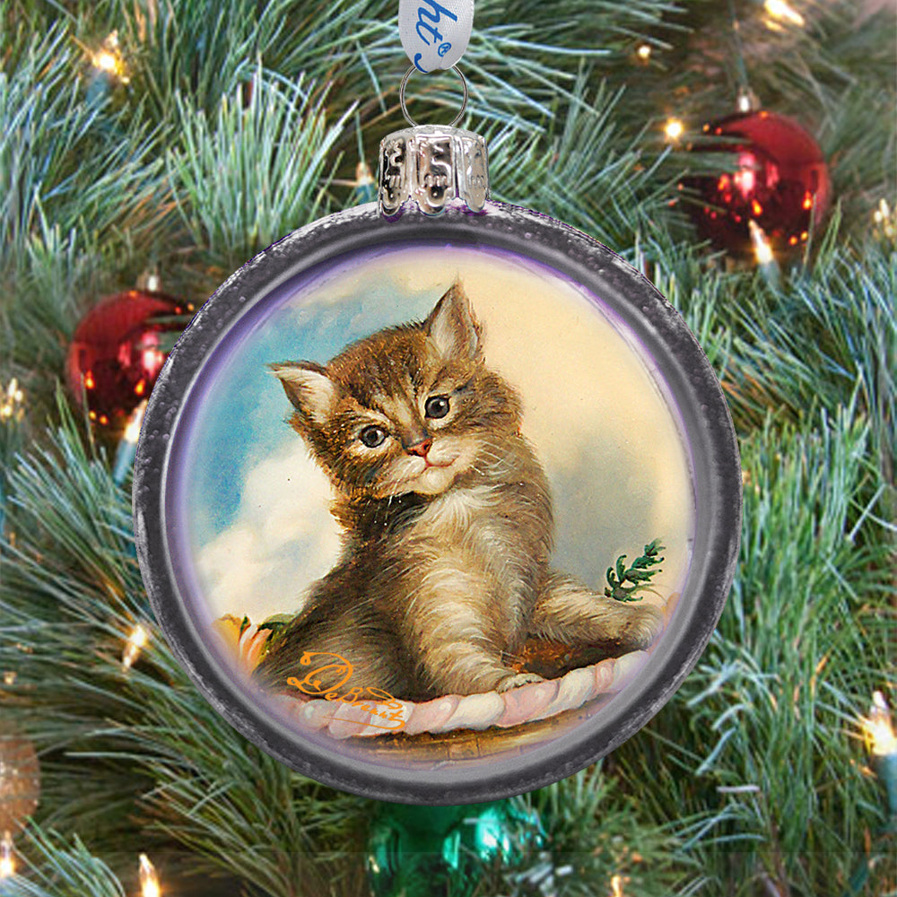 Feline Friend Cut Ball Glass Ornament by G. DeBrekht - Christmas Decor - 764-021