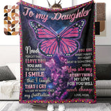 1pc Butterfly Printed Flannel Blanket, To My Daughter From Mom Envelope Blanket For All Season, Warm Cozy Soft Throw Blanket Nap Blanket For Couch Bed Sofa Office Camping Travel Home Decor, Holiday Gift Blanket For Daughter