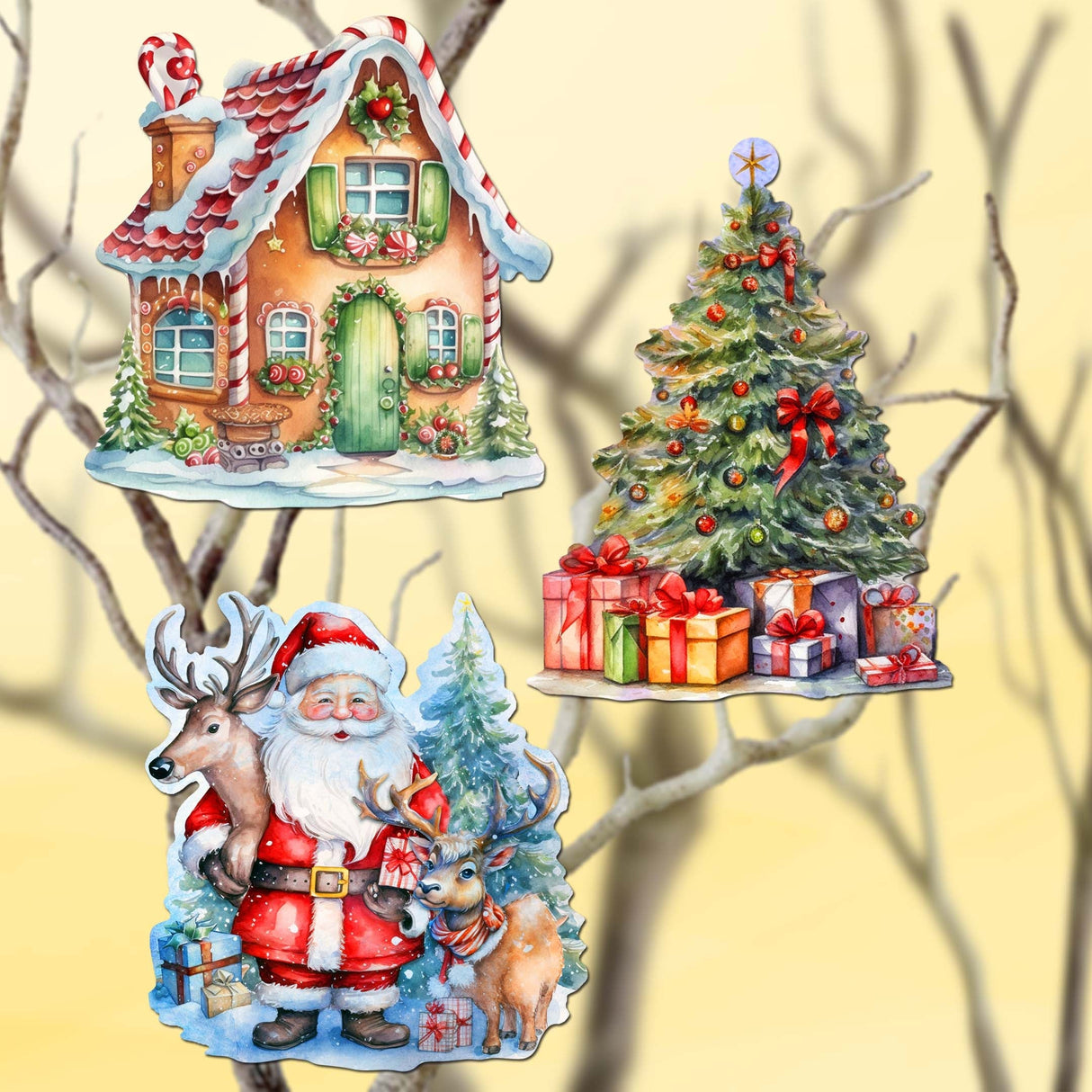 Christmas Is Here Decorative Wooden Clip-on Ornaments Set of 3 by G. Debrekht - Christmas Decor - 8091028C-S3