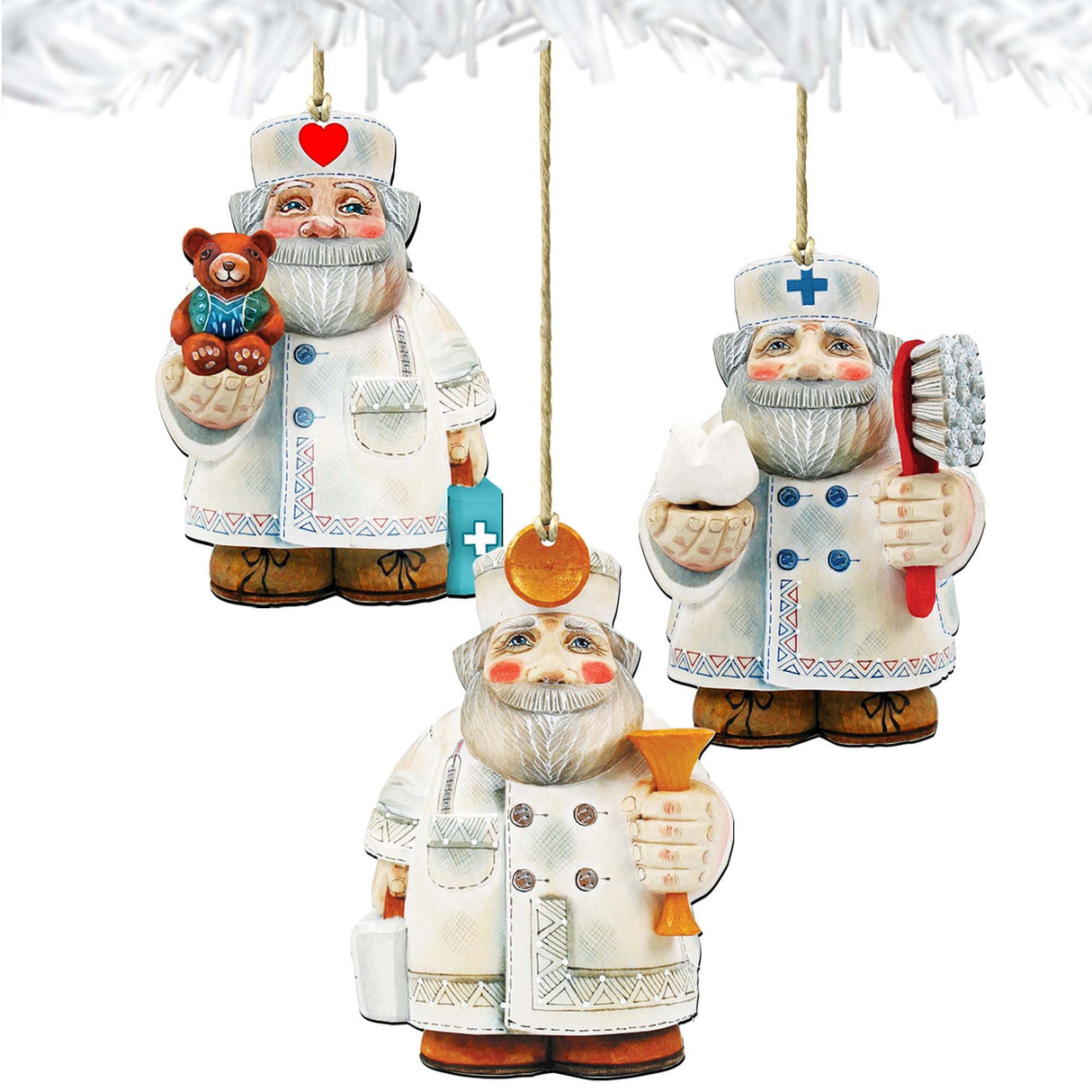 Juego de 3 adornos de madera de agradecimiento para Papá Noel de G. DeBrekht - Decoración navideña de muñeco de nieve de Papá Noel - 8100013S3