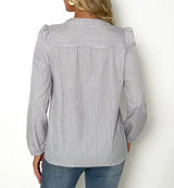 Women's Solid Color V-neck Striped Fashionable Versatile Shirt Top - Lootquake