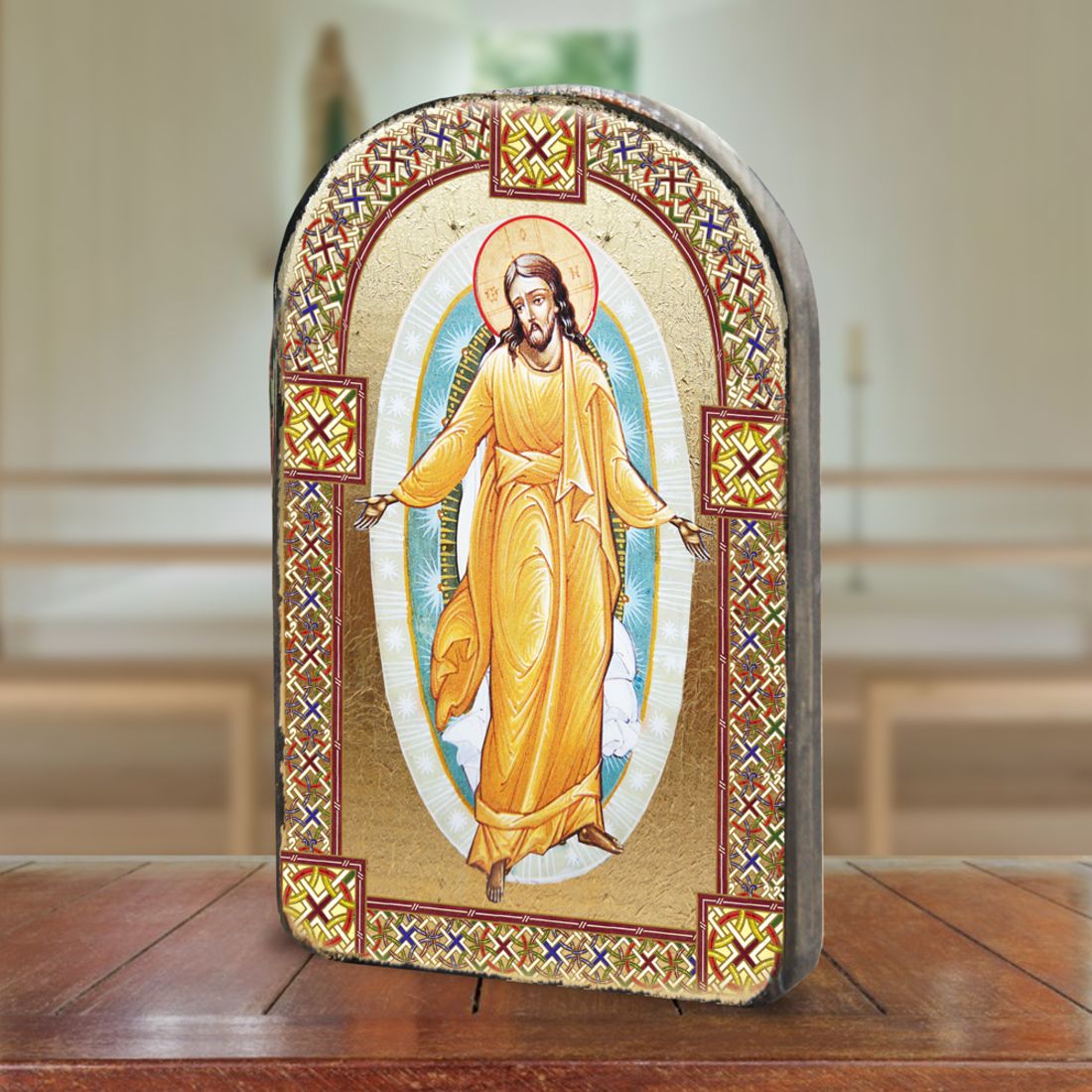 Icono religioso cristiano sagrado de madera bañado en oro de la Resurrección - Decoración inspiradora - 86059
