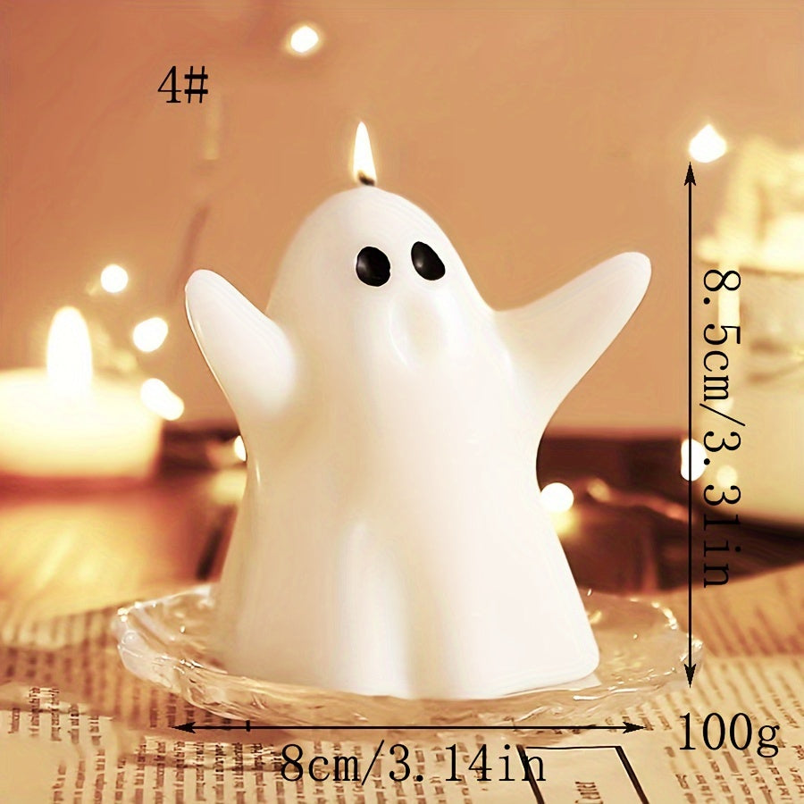 Vela artesanal con aroma a fantasma de Halloween: aroma a lavanda, mecha única, diseño de tarro con detalle de lazo.
