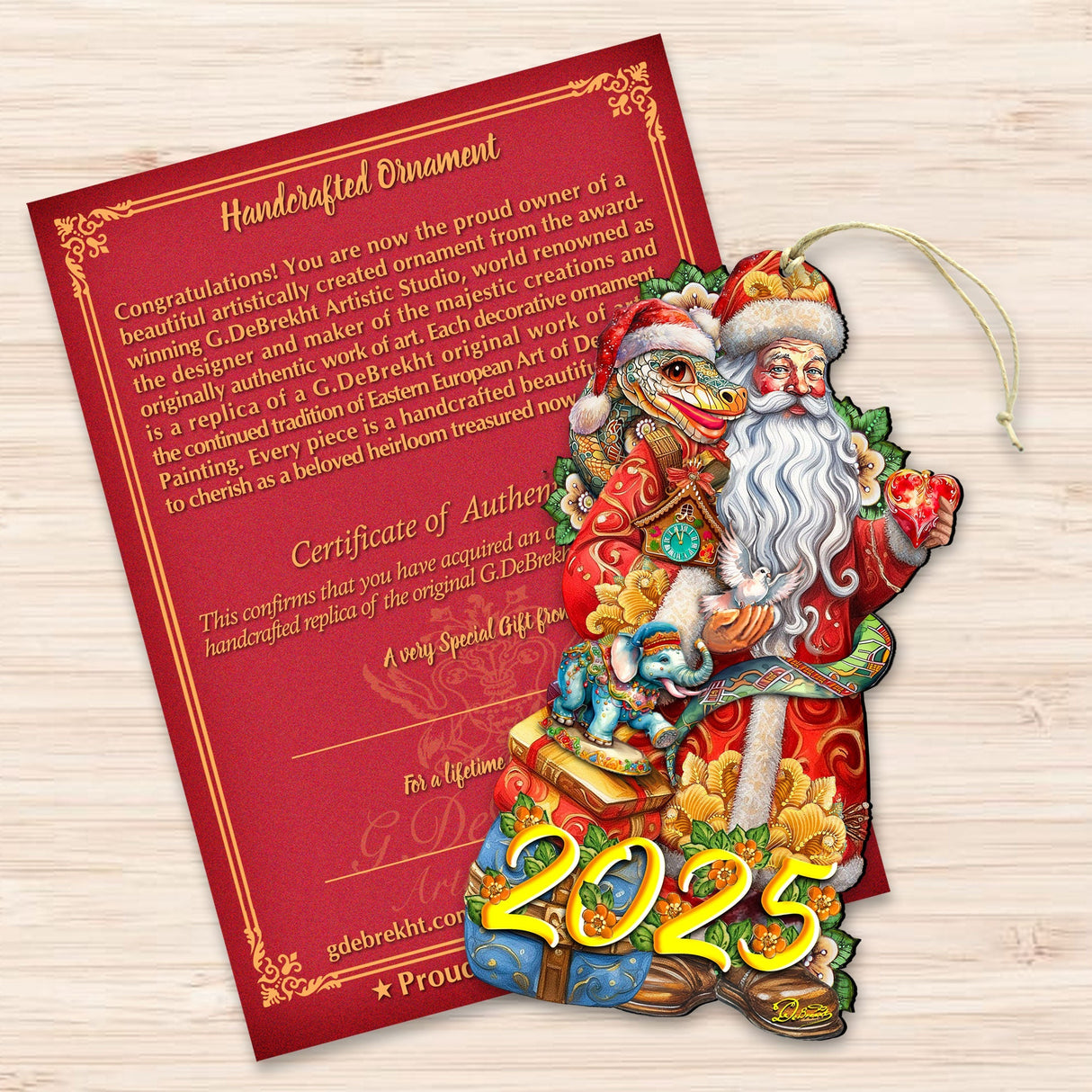 Adornos de madera con fecha de Papá Noel con serpiente (Especial 2025) de G. Debrekht - Decoración navideña de Papá Noel y muñeco de nieve - 8652754-25