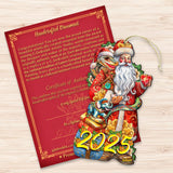 Adornos de madera con fecha de Papá Noel con serpiente (Especial 2025) de G. Debrekht - Decoración navideña de Papá Noel y muñeco de nieve - 8652754-25