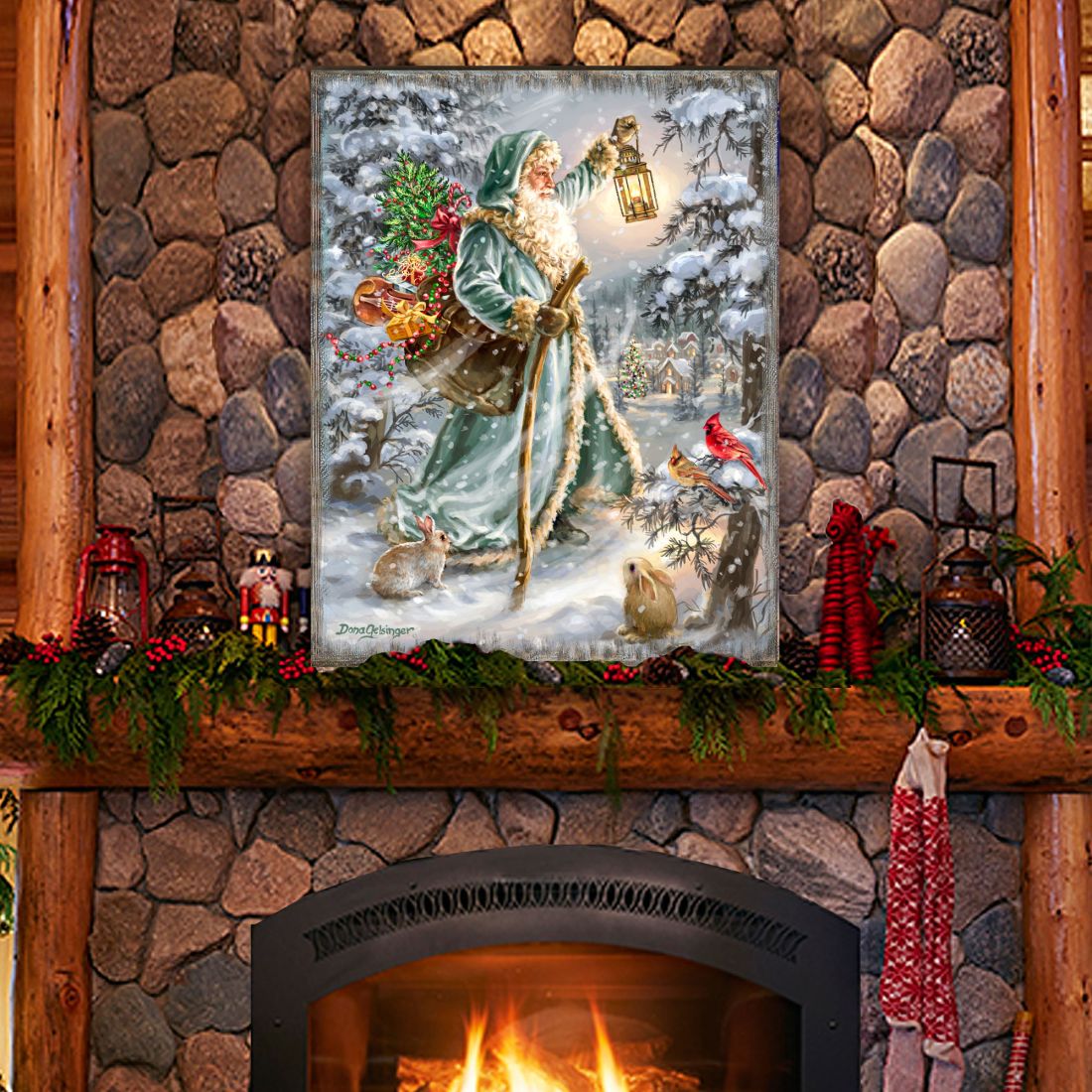 Arte mural de madera de San Nicolás de D. Gelsinger - Decoración navideña de Papá Noel y muñeco de nieve - 95679B-DG