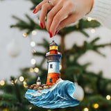 Lighthouse Decorative Wooden Ornaments Set of 3 by G. Debrekht - Coastal Decor - 8091022-S3