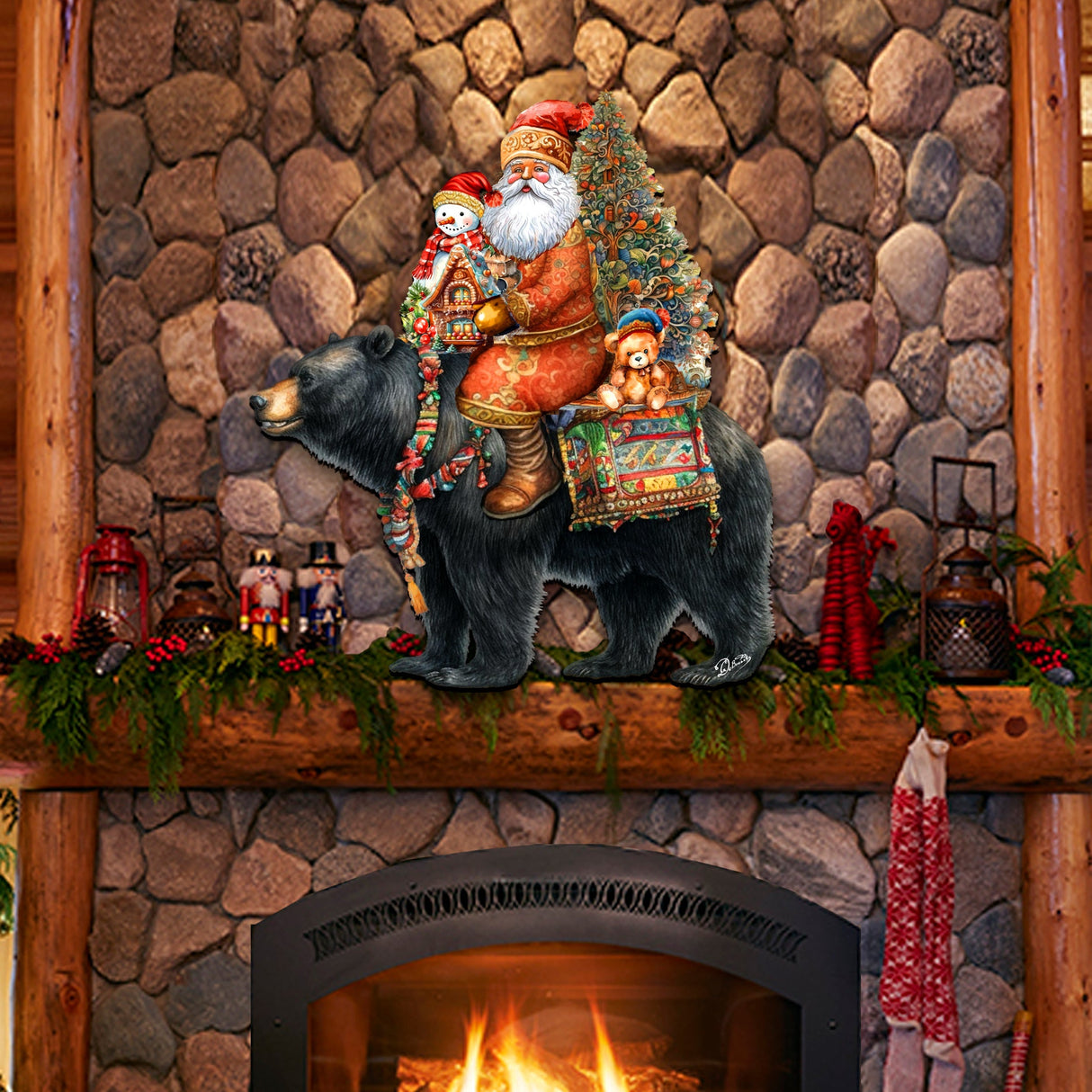Decoración navideña para puerta con Papá Noel y su oso negro, de G. Debrekht - Decoración navideña con Papá Noel y muñeco de nieve - 8611064H