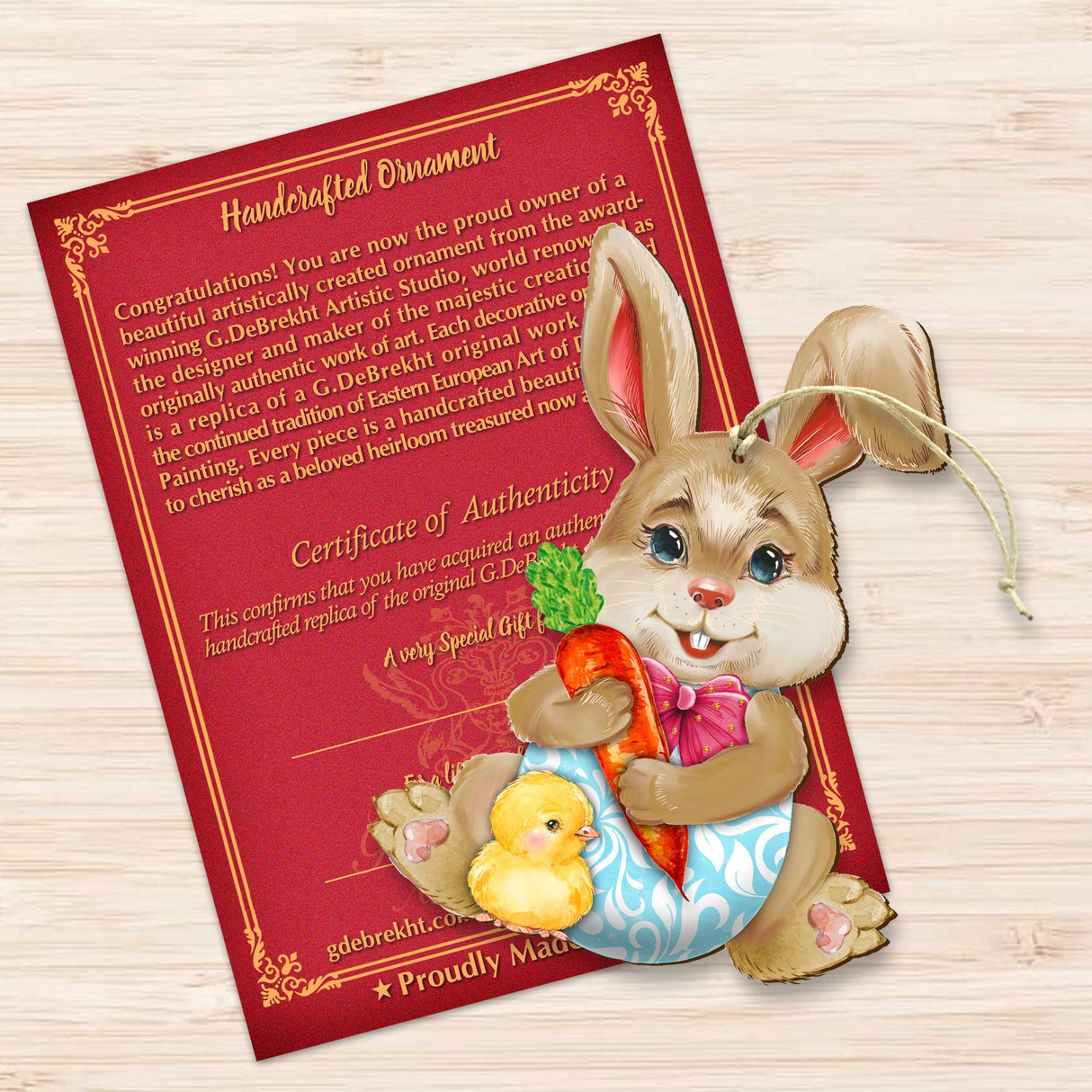 Easter Baby Bunny Wooden Ornaments Set of 3 by G. DeBrekht - Easter Spring Decor - 815432S3