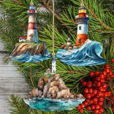 Lighthouse Decorative Wooden Ornaments Set of 3 by G. Debrekht - Coastal Decor - 8091022-S3