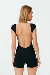 Women Backless Suit Fashion Style Backless Slim-fit Short Jumpsuit Backless Slim Fit Vacation Outfit - Lootquake