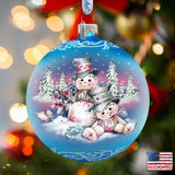 Kind Sweet Snowman Family Glass Ornament by Jamie Mills-Price - Christmas Santa Snowman Decor - 71201-0113