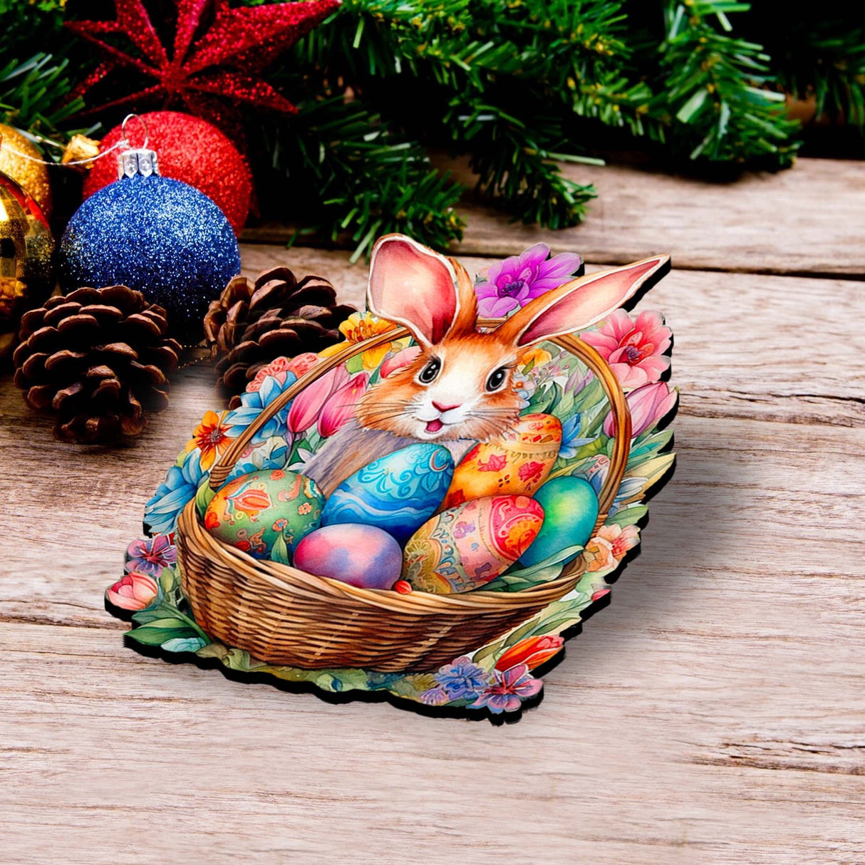 Eggs and Bunnies Decorative Wooden Clip-on Ornaments Set of 3 by G. Debrekht - Easter Decor - 8091057C-S3