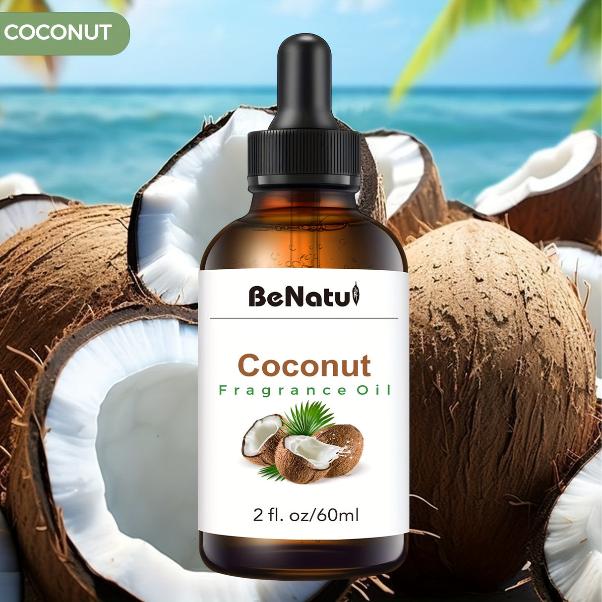 60ML Coconut Essential Oil, Coconut Fragrance Body Oil, 2FL.OZ For Humidifier, Diffuser, Scented Candle, Body Massage Hair Moisturizing, Holiday Gift Recommendations
