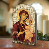 Icono sagrado cristiano religioso de madera de la Virgen María bañado en oro - Decoración inspiradora - 86063