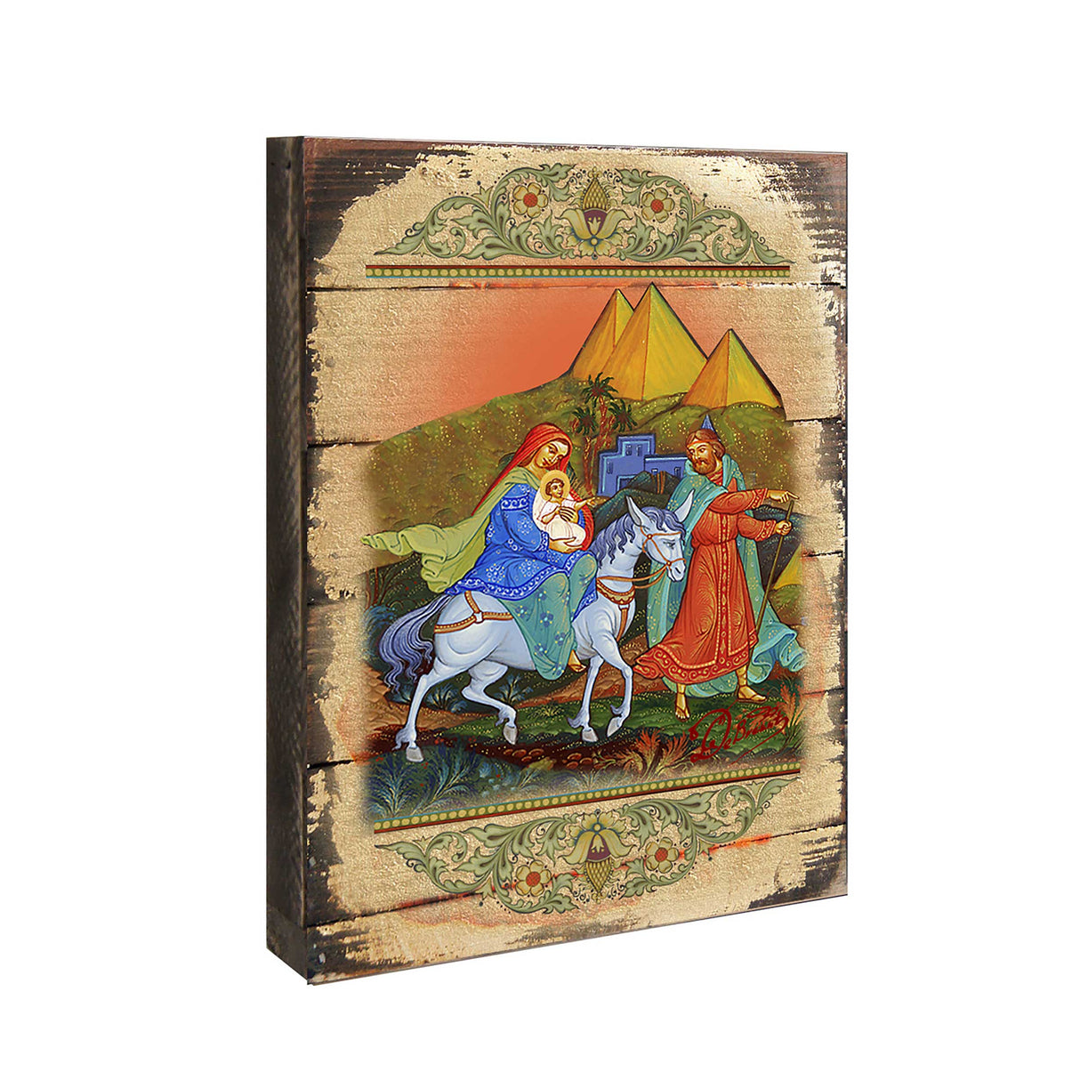 Flight to Egypt Wooden Gold Plated Religious Orthodox Sacred Icon - Inspirational Icon Decor - 85016
