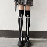 Medias altas con estampado cruzado, calcetines ajustados por encima de la rodilla estilo JK, medias y calcetería para mujer