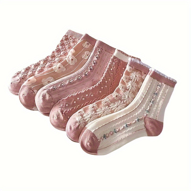 6 pares de calcetines con estampado floral, cómodos y suaves, para mujer.