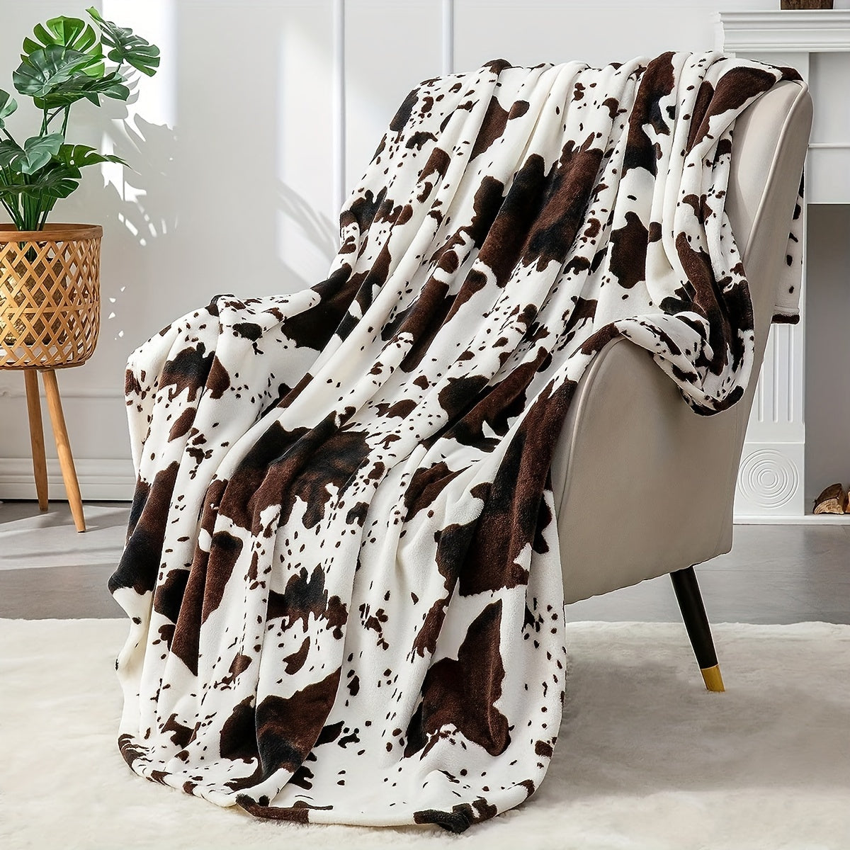 Manta suave y cálida con estampado de vaca, franela ligera y afelpada para sofá, cama, regalo decorativo para el hogar en todas las estaciones.