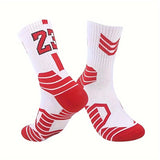 Alphabetic Patterned Sports Socks for Adults - Non-Slip, Shock Absorbing, Towel-Lined, Breathable, Quick-Drying, Moisture-Wicking, Anti-Odor, All-Season, Comfortable Fit - Polyester Blend, Knit Fabric, Ideal for Basketball Tr